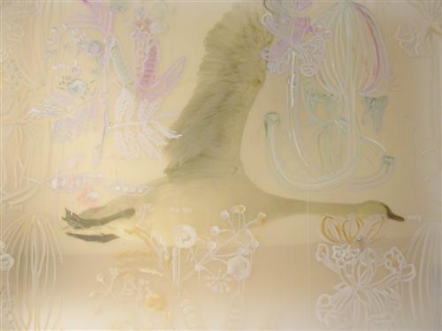 14.jpg - Museum Flight: Swans in the Hallways. 
oil on Mylar