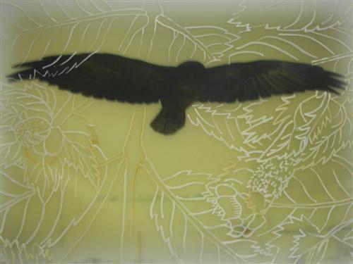 19.jpg - Museum Flight: Dark Bird. 
oil on Mylar 